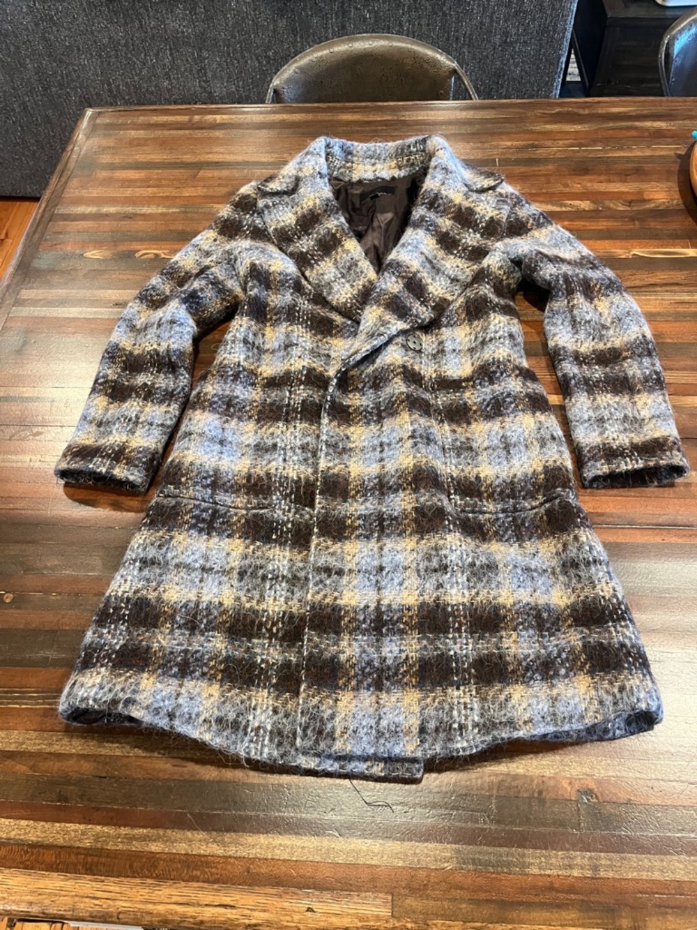 Banana Republic Wool Blend Plaid Women's Coat - Blue & Brown small